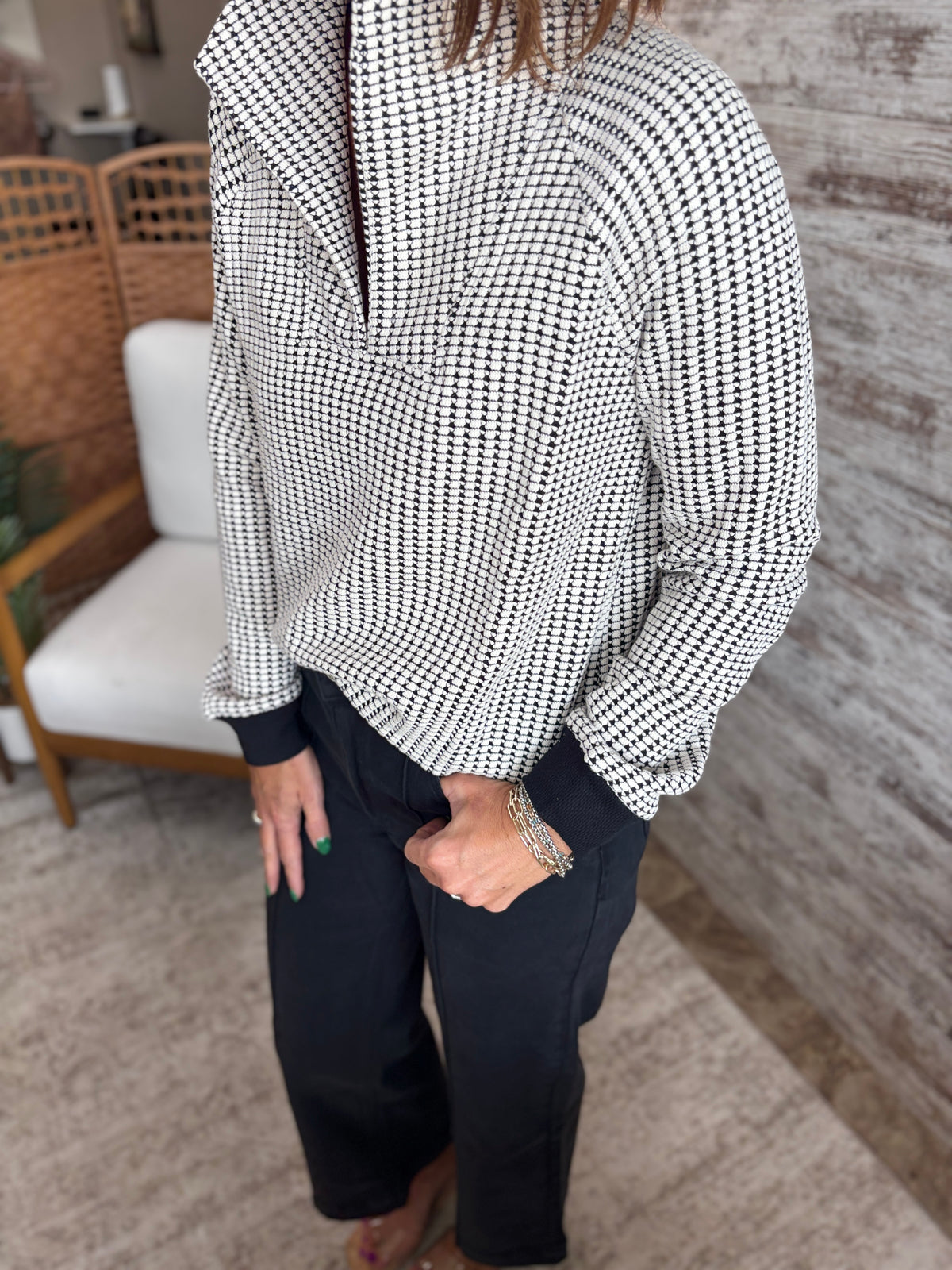 Black Two Tone Collar Long Sleeve Sweatshirt