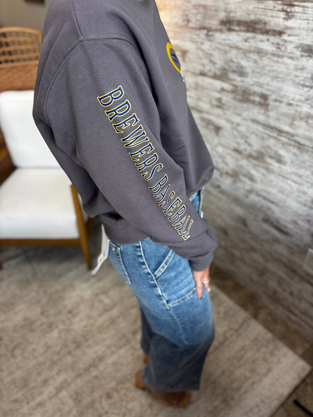 Brewers Baseball LAT Charcoal Mockneck Crew ~ Ladies