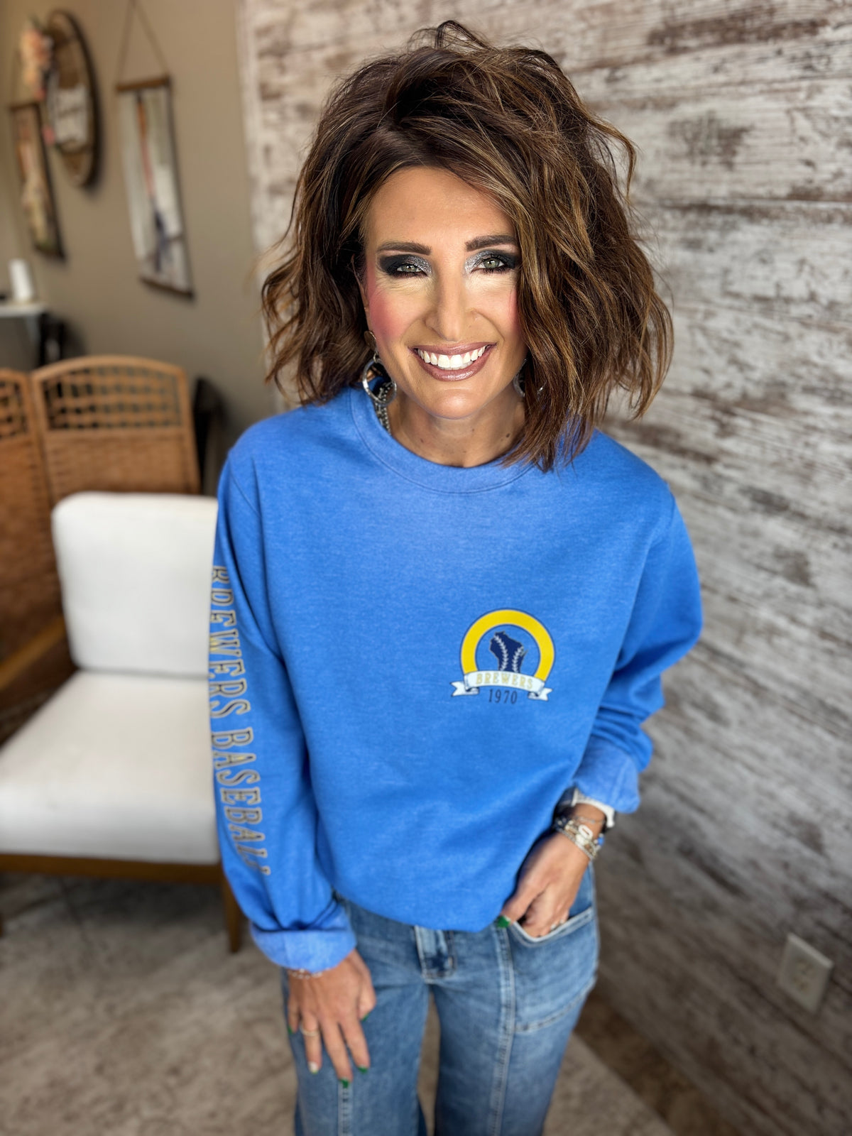 Brewers Baseball Port & Company Heather Royal Crew~ Unisex