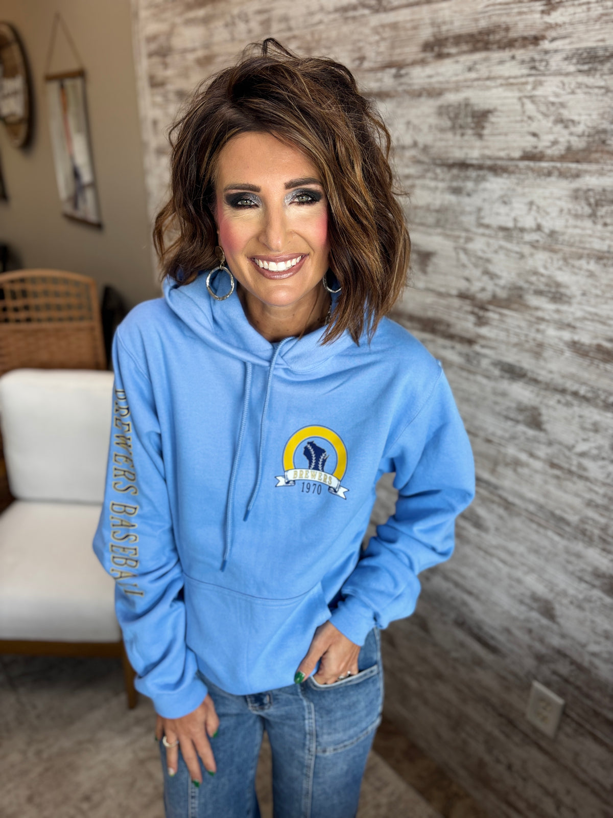 Brewers Baseball Carolina Blue Port & Company Hoodie~Unisex