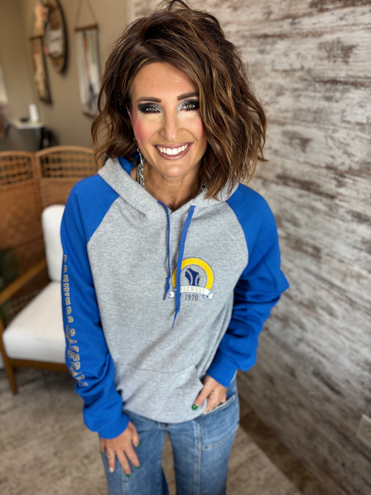 Brewers Baseball Royal Jerzees Nublend Colorblock Hoodie~ Unisex