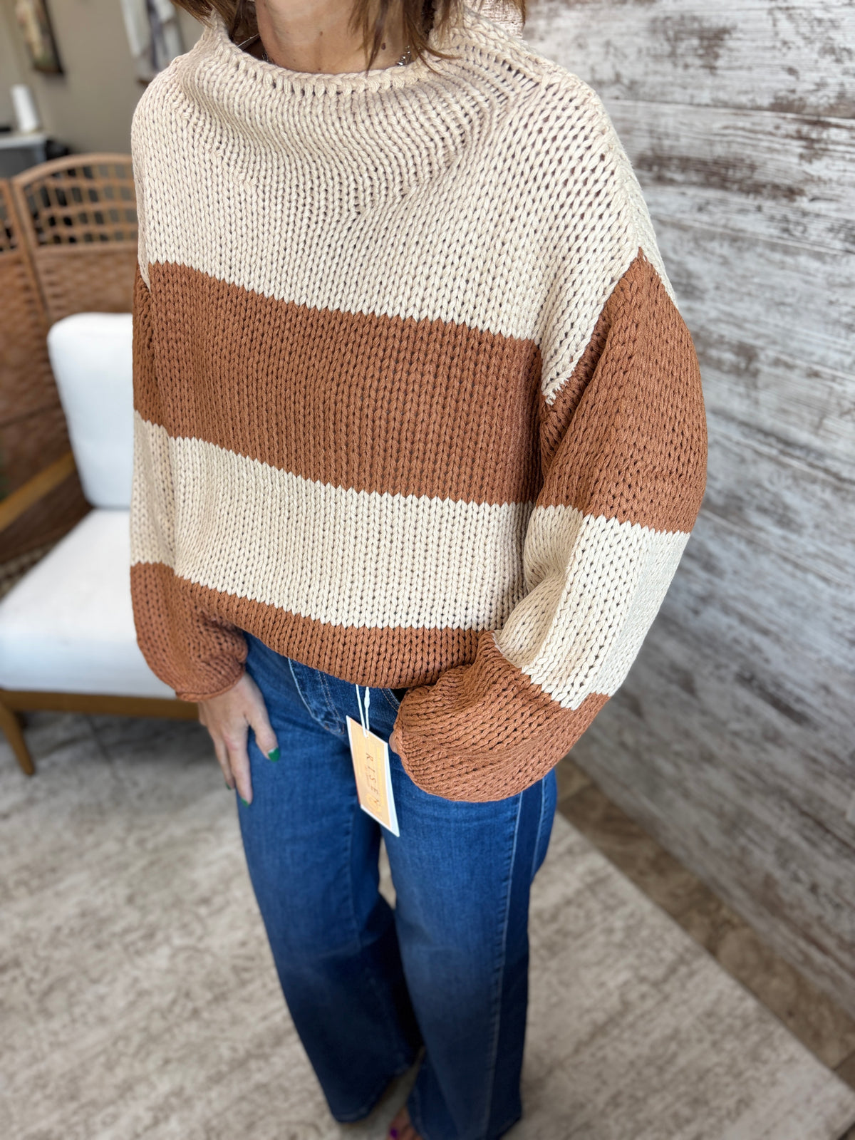 Caramel Chunky Color Block Knit Sweater