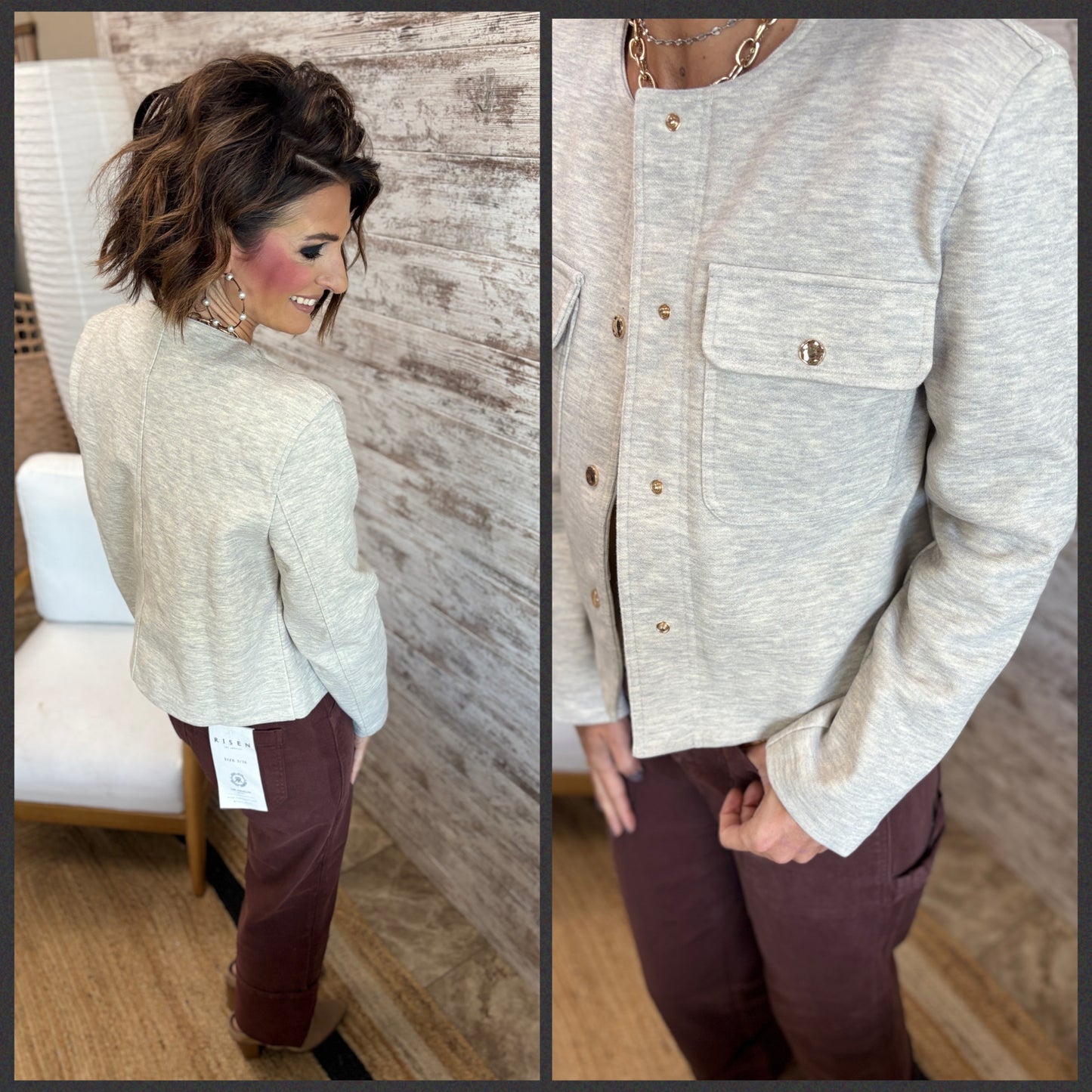Oatmeal Solid Knit Button Down Jacket