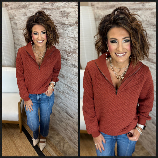Rust Quilted Half Zip Top
