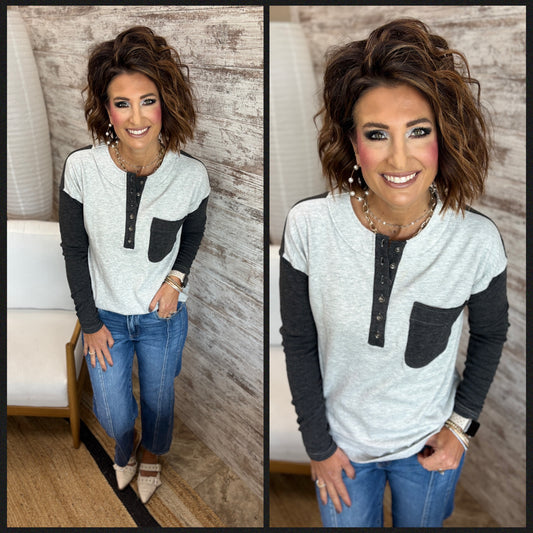 Soft Henley Long Sleeve ~ 2 Colors
