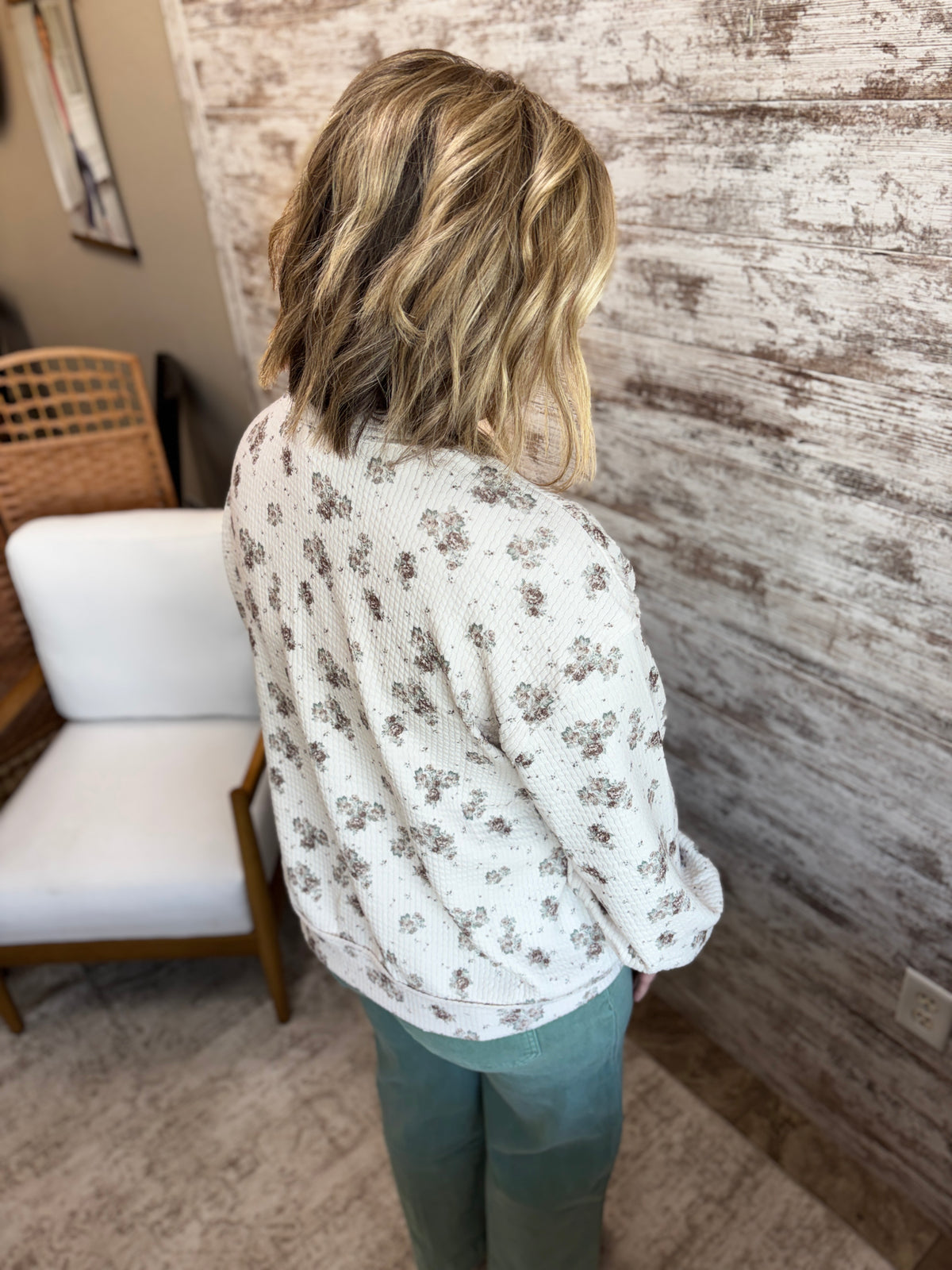 Cream Floral Dot Long Sleeve Knit Top