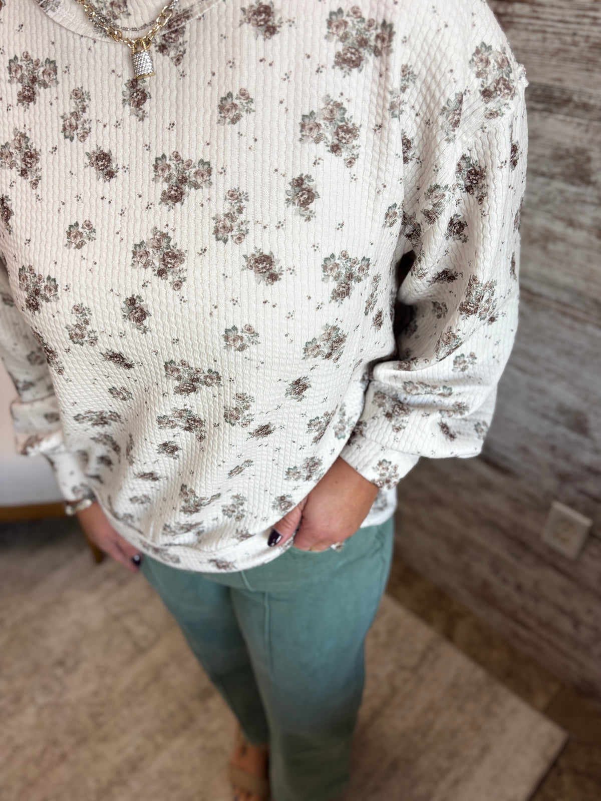 Cream Floral Dot Long Sleeve Knit Top