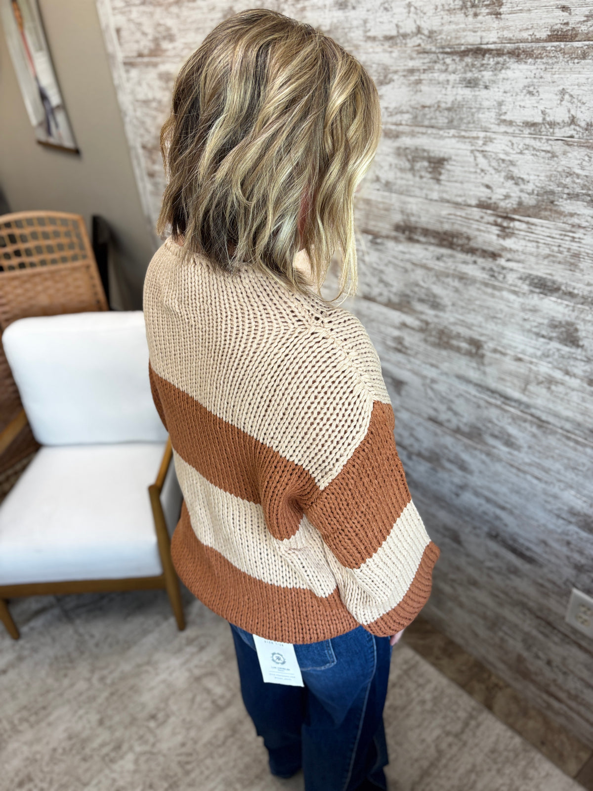 Caramel Chunky Color Block Knit Sweater