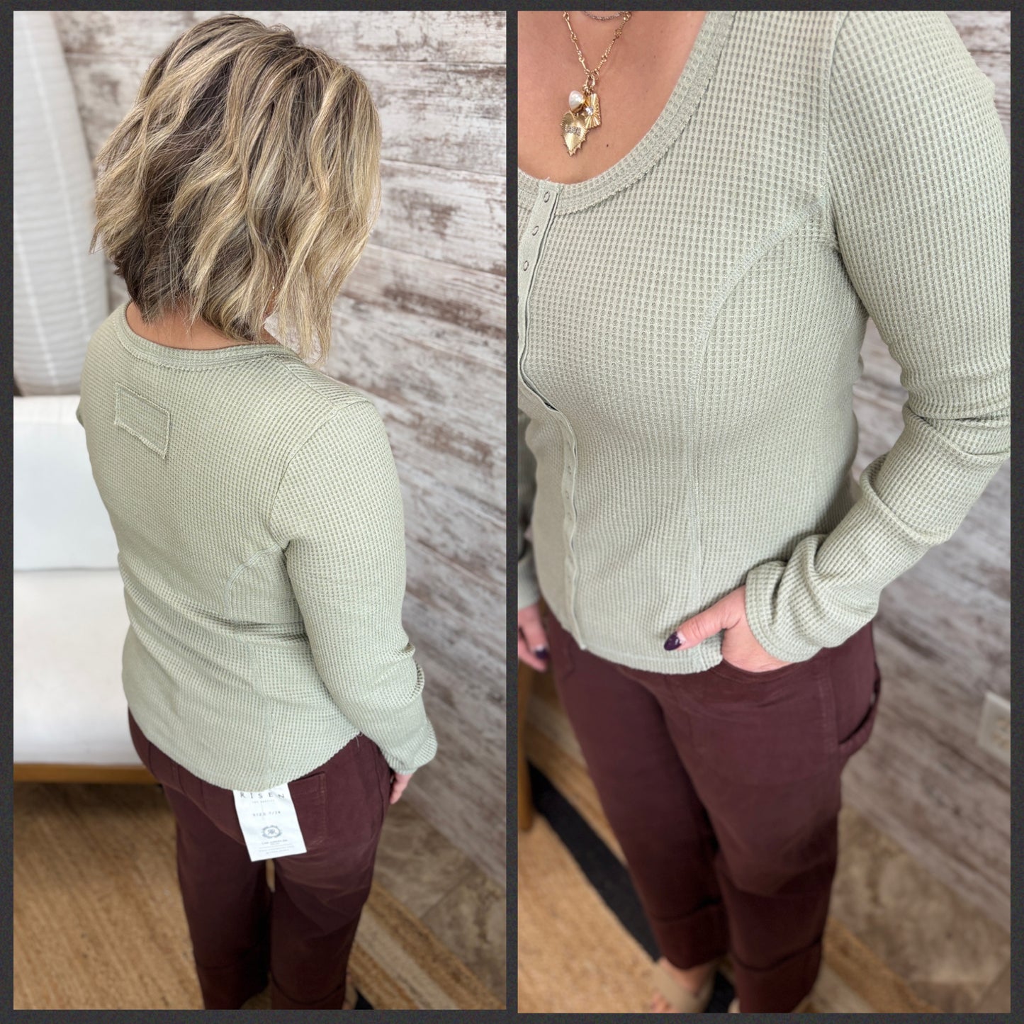 Snap Button Down Waffle Knit Top ~ 4 Colors