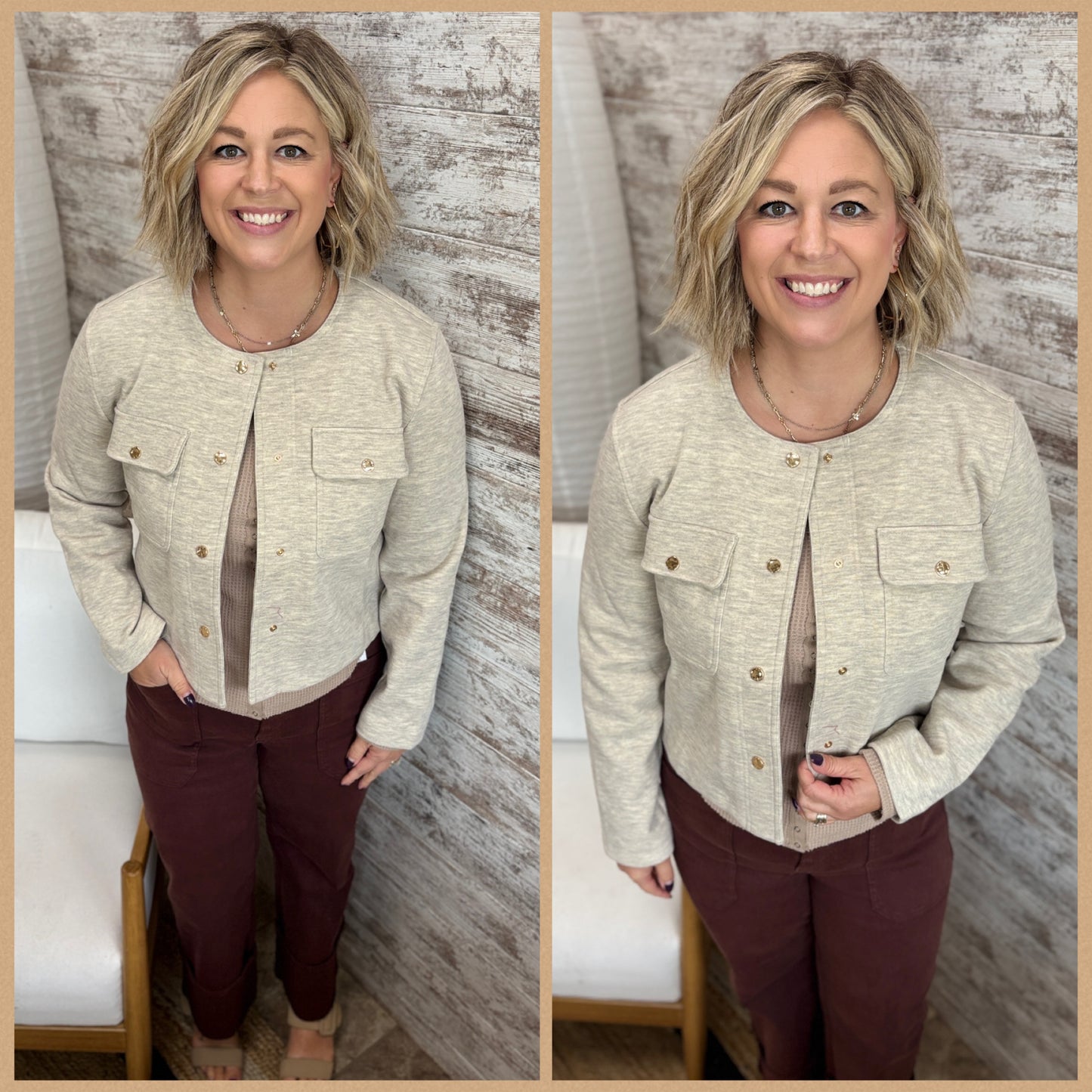 Oatmeal Solid Knit Button Down Jacket