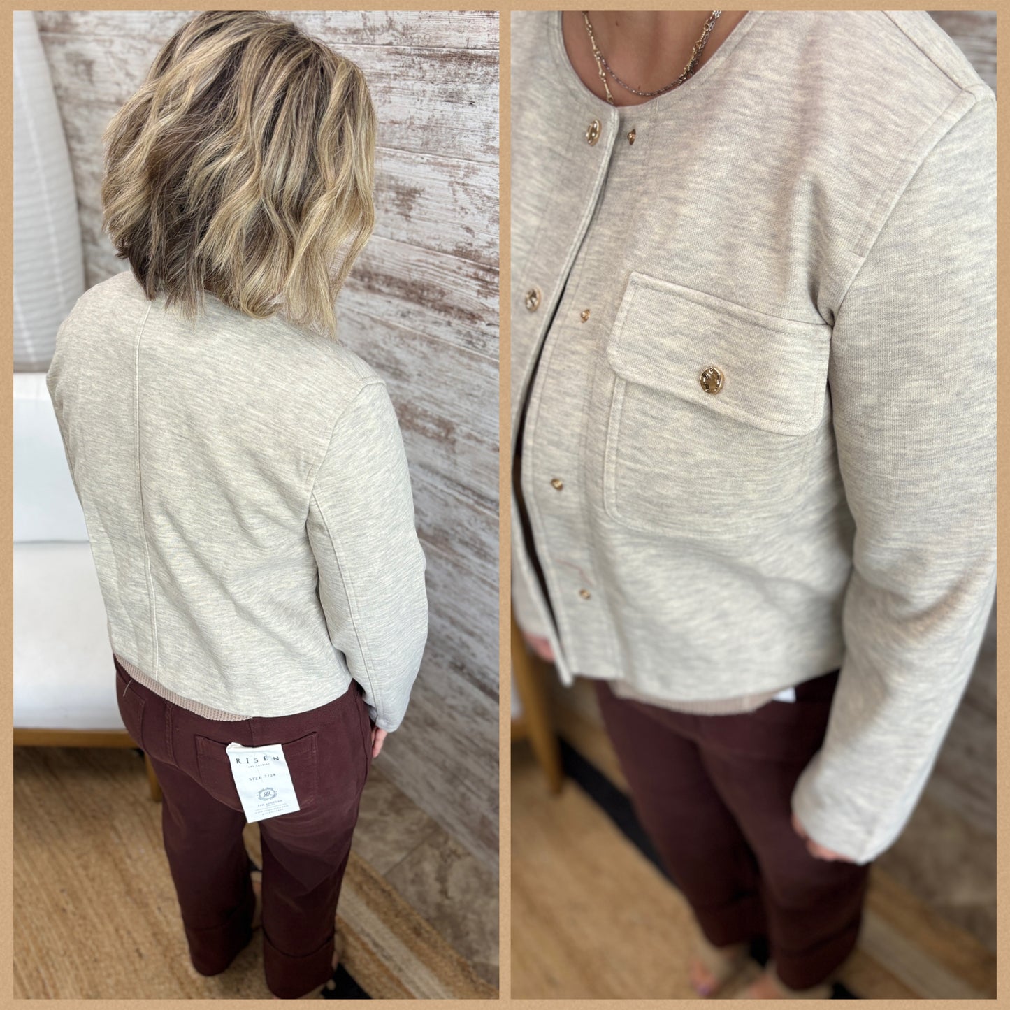 Oatmeal Solid Knit Button Down Jacket