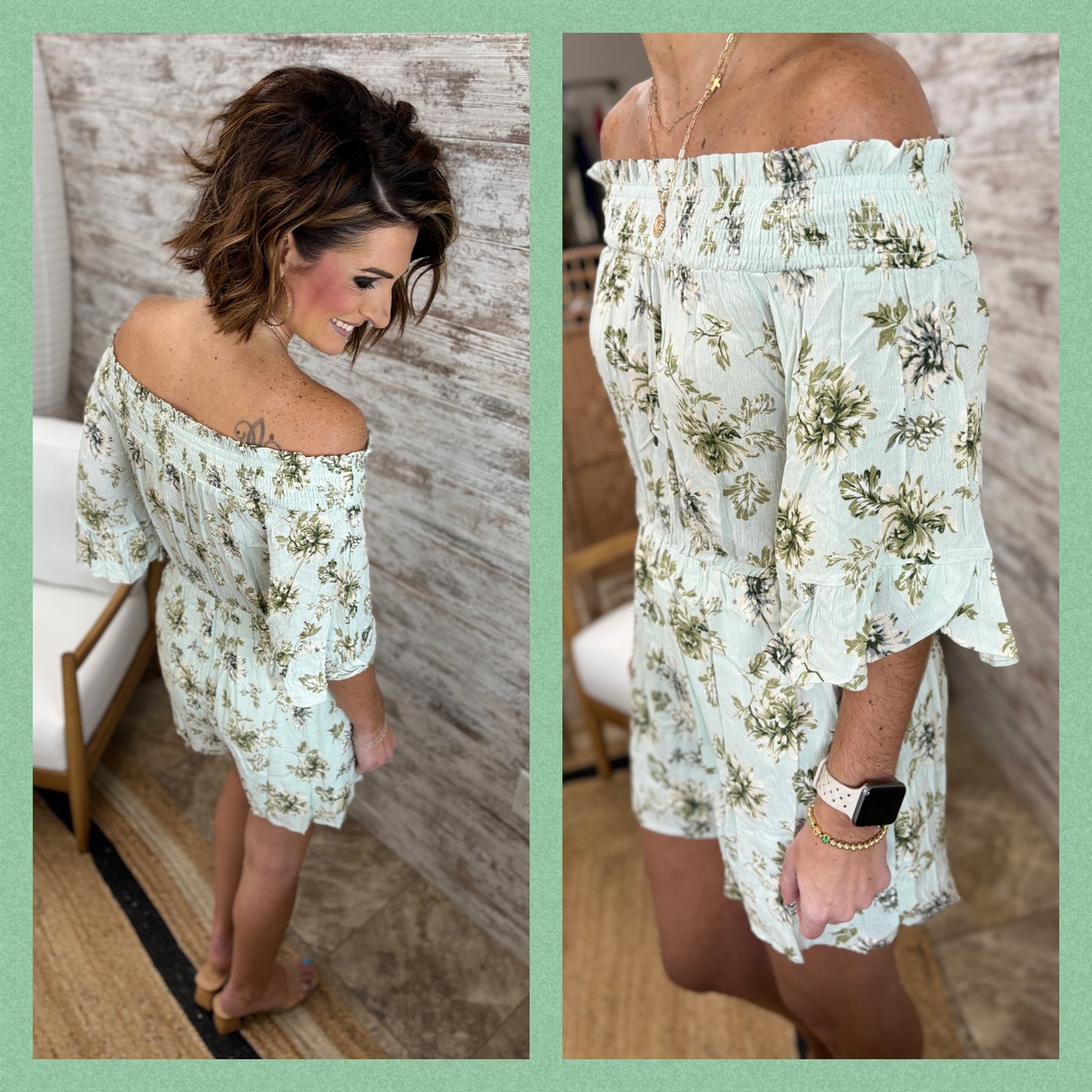 Mint Off The Shoulder Romper