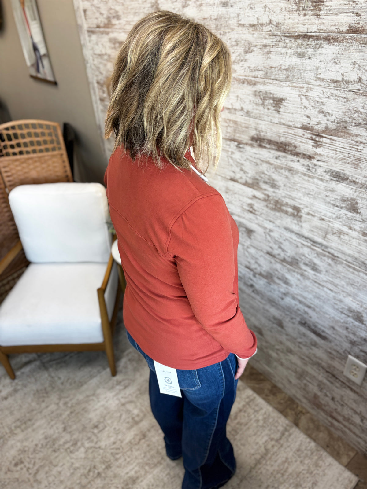 Rust Half Snap Funnel Neck Pullover