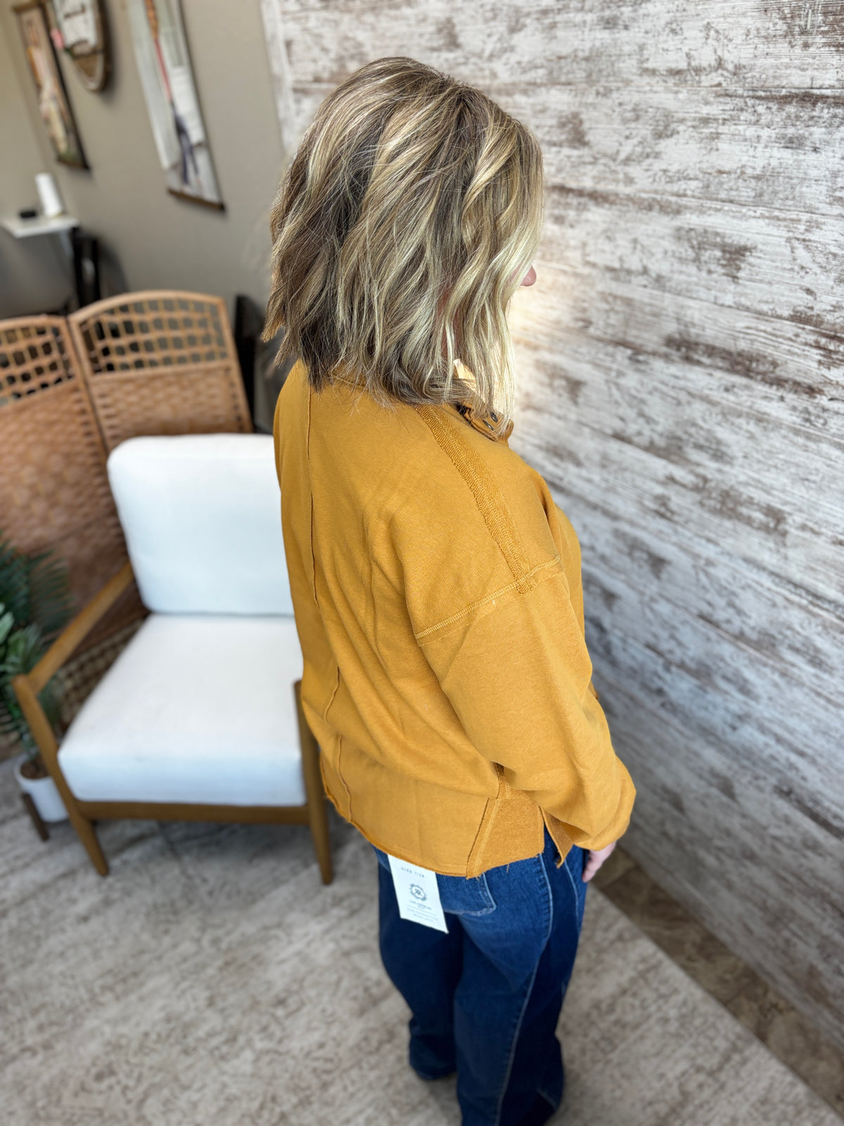 Mustard Funnel Neck Snap Button Sweatshirt