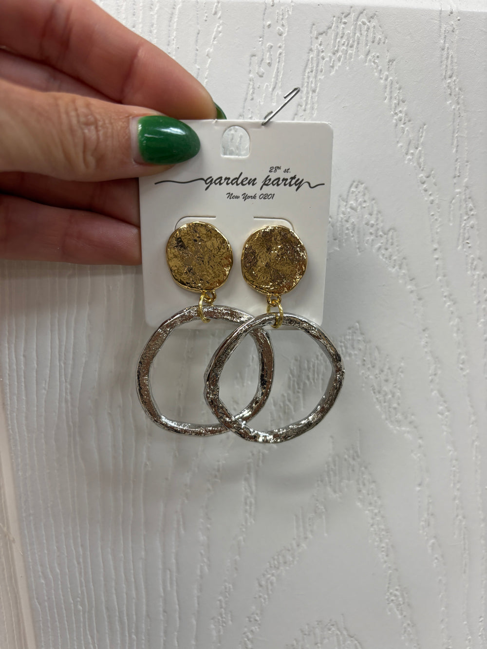 Two Tone Hammered Hoop and Disc Dangle Earrings