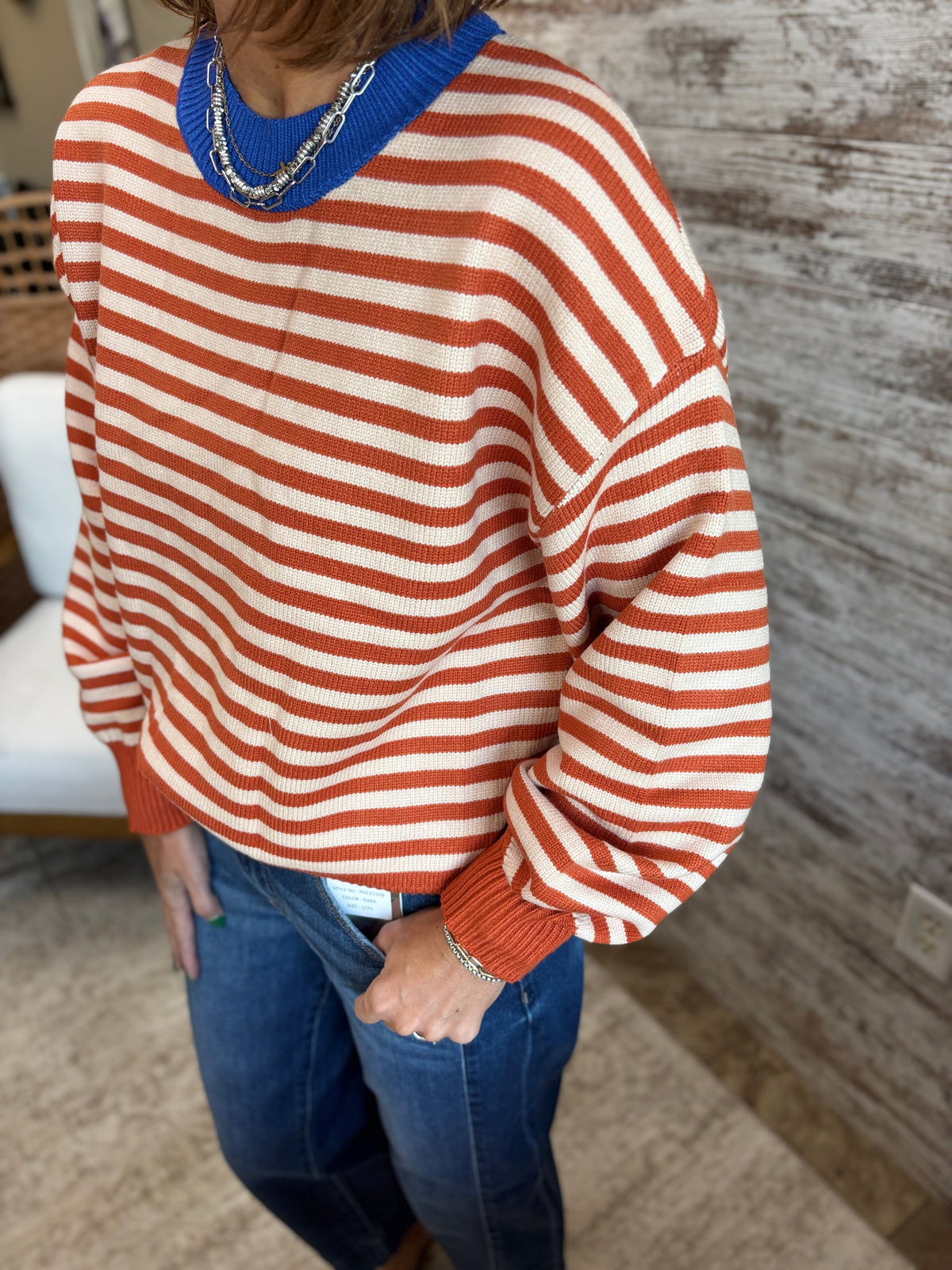 Pumpkin Mock Neck Striped Sweater