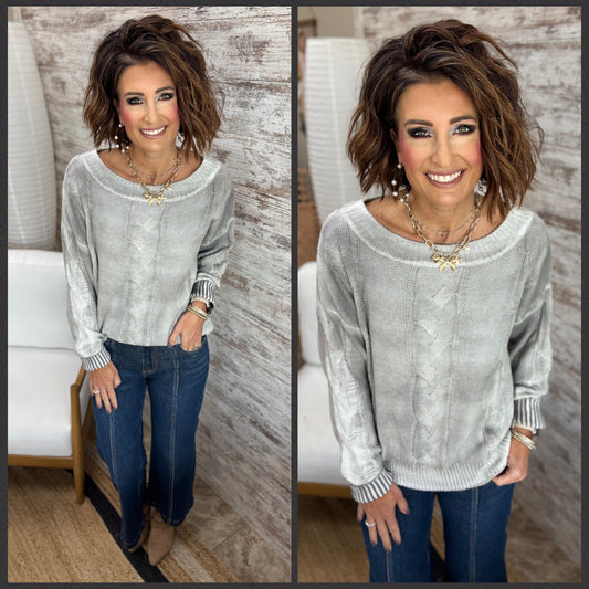 Grey Textured Boat Neck Sweater **Restocked**