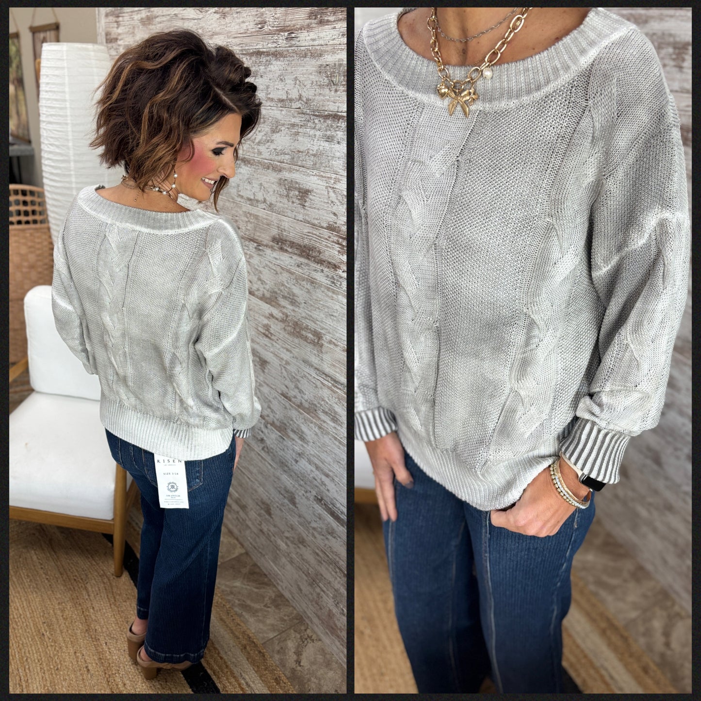 Grey Textured Boat Neck Sweater **Restocked**