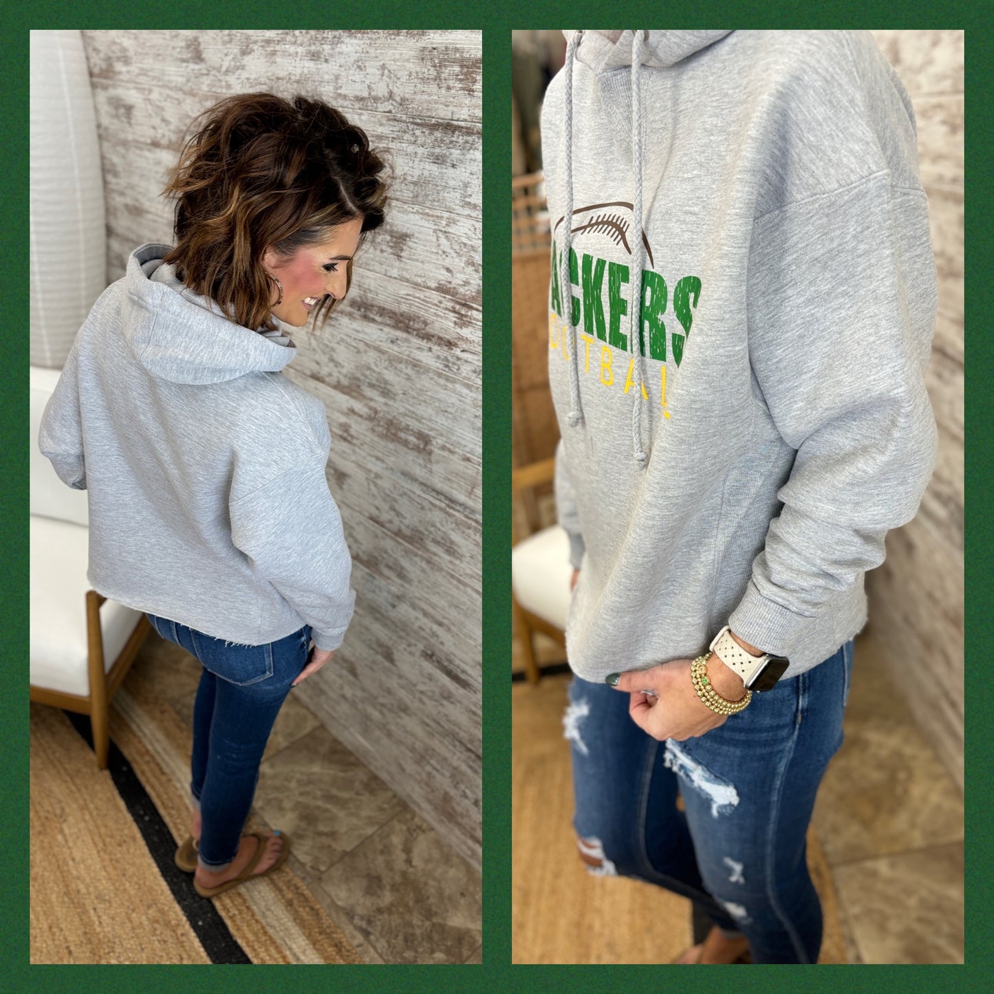 Packer Football Enza Raw Edge Hoodie