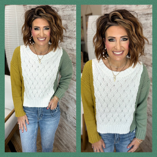 Ivory/Camel/Olive Colorblock Sweater