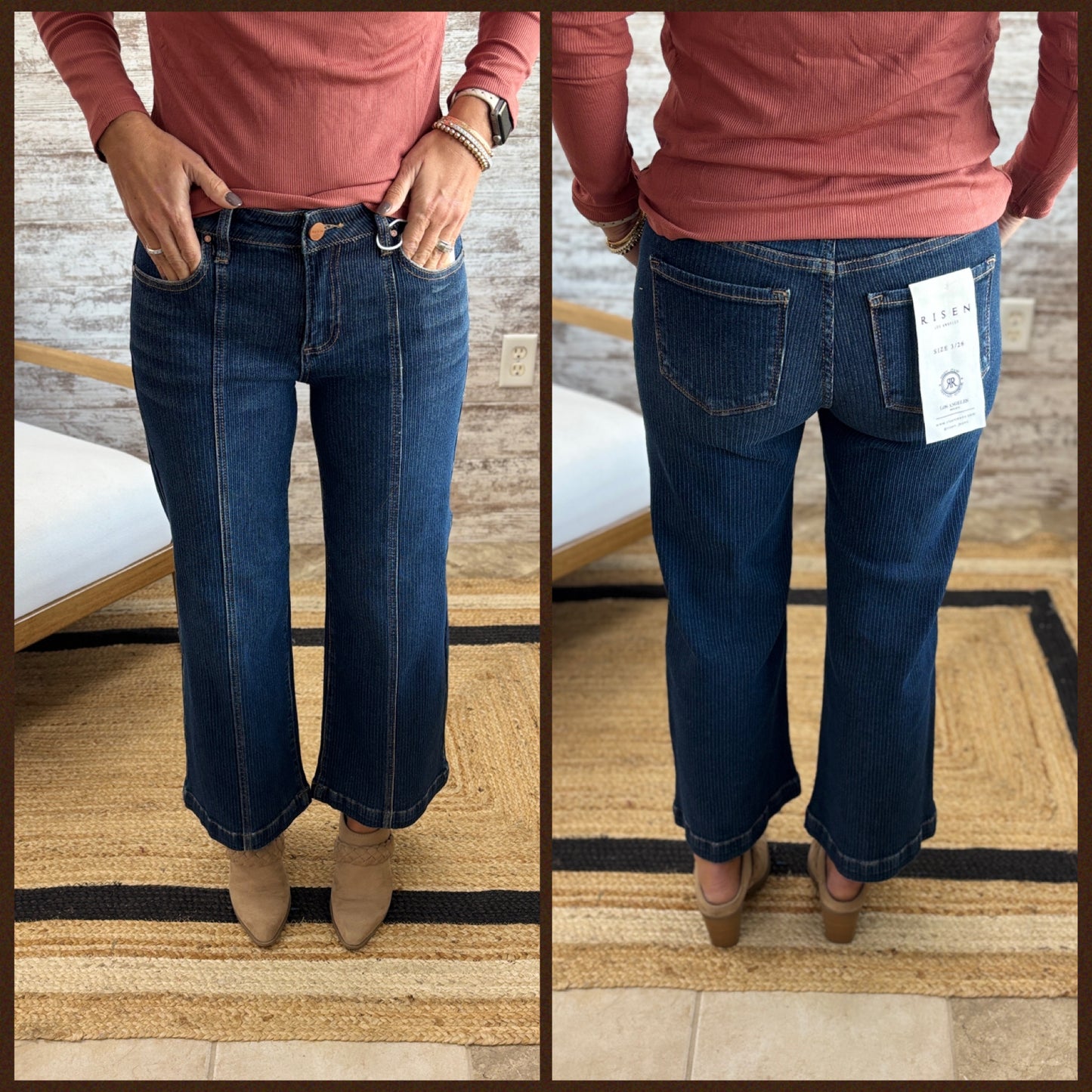 Risen Mid Rise Micro Ribbed Cropped Dark Pant PWC21302