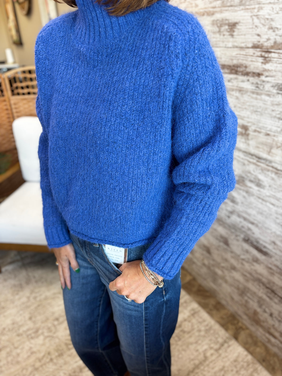 Colbalt Soft Brushed Mock Neck Sweater