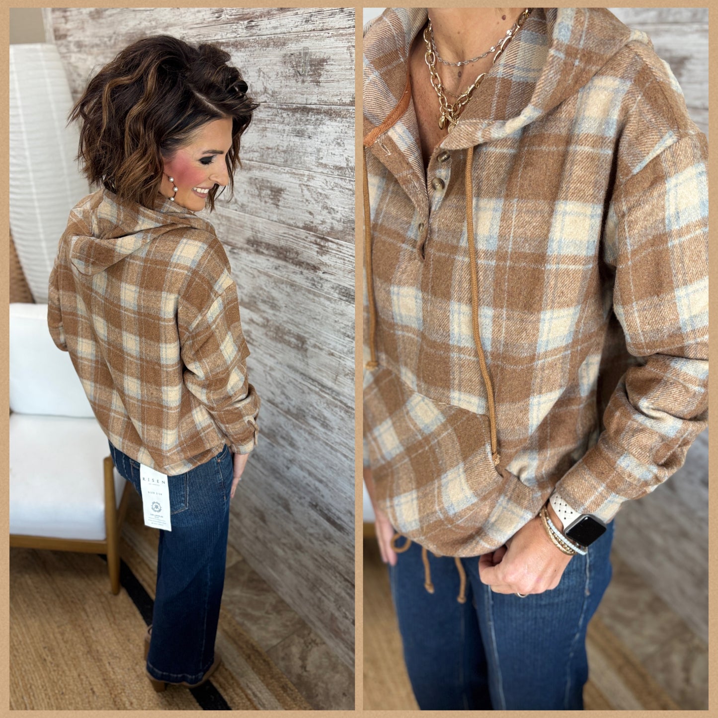 Mocha Lightweight Flannel Plaid Pullover