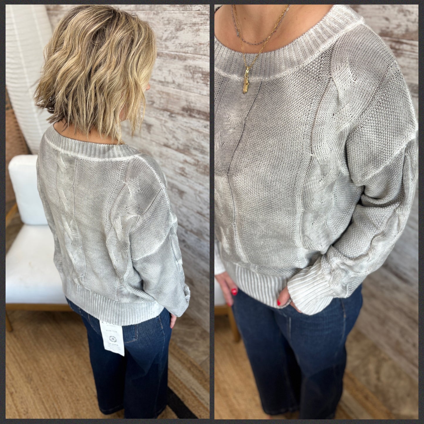 Grey Textured Boat Neck Sweater **Restocked**