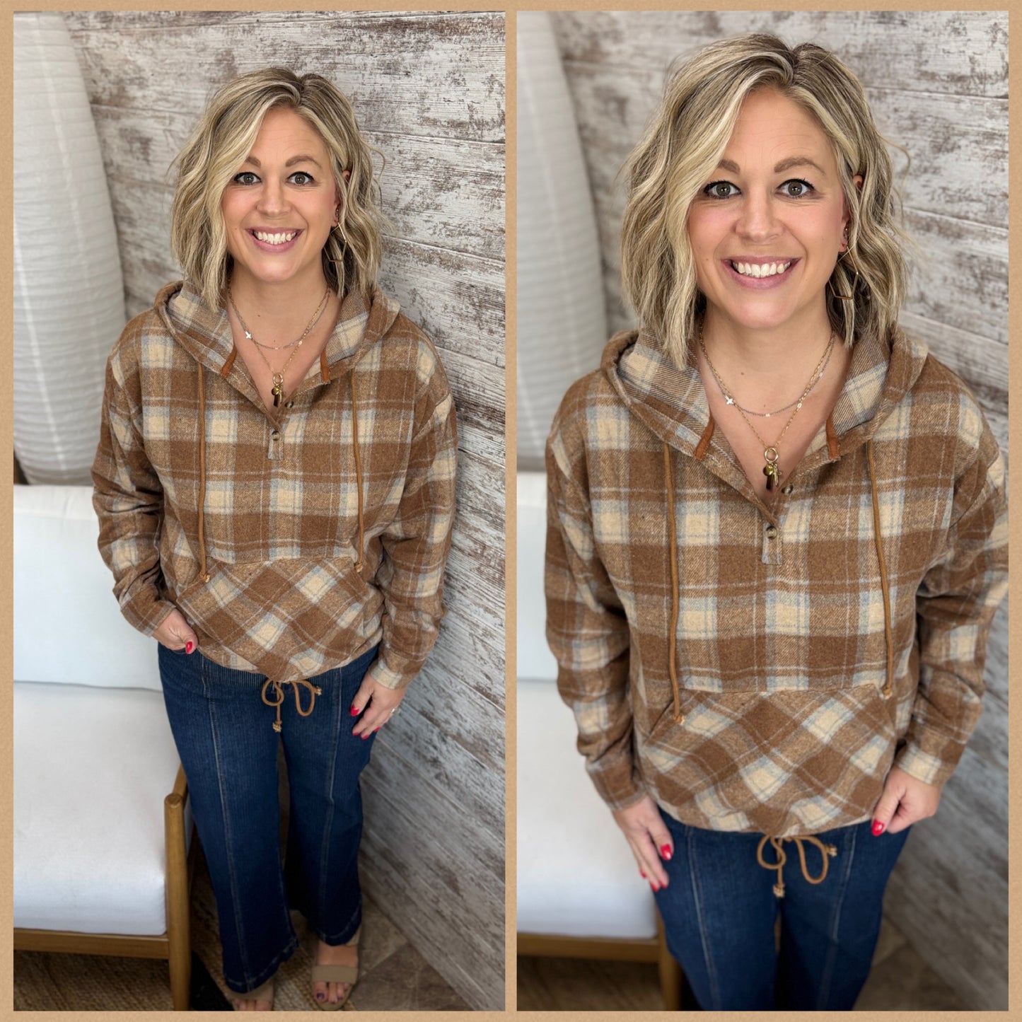 Mocha Lightweight Flannel Plaid Pullover