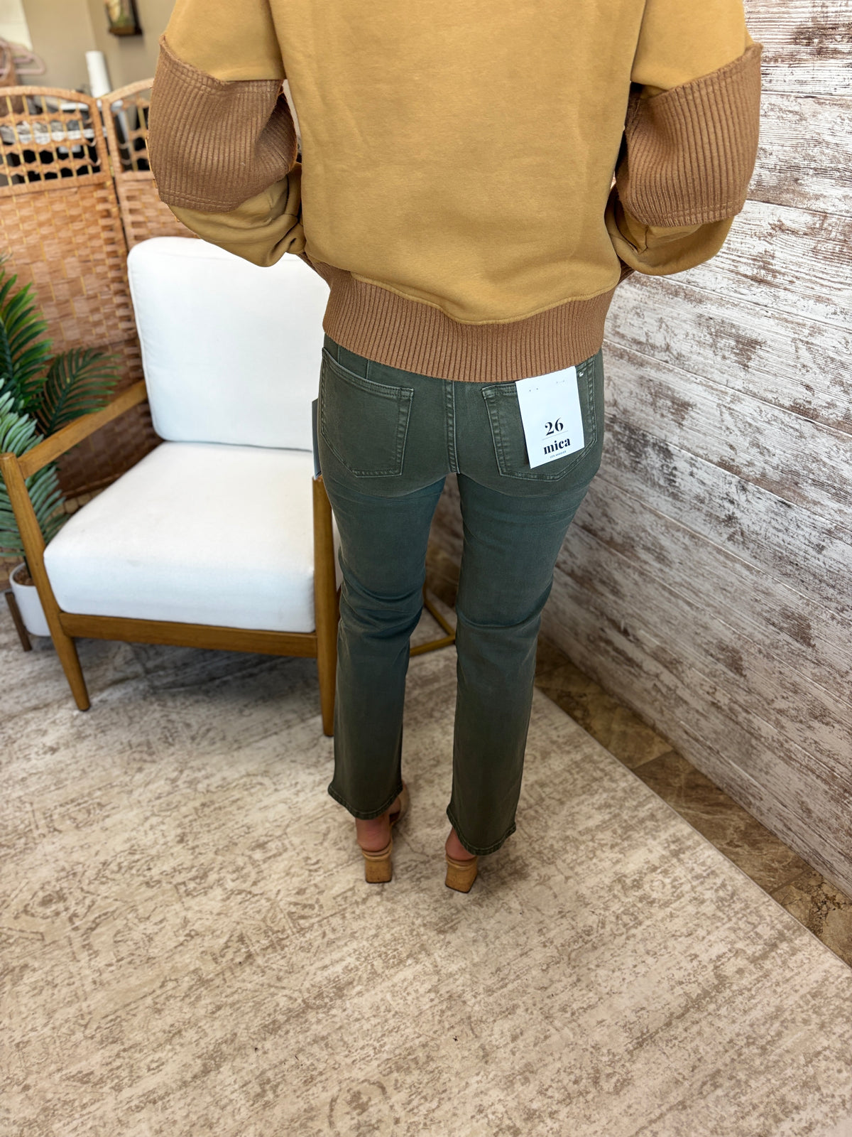 Mica Olive Mid Rise Straight Jeans