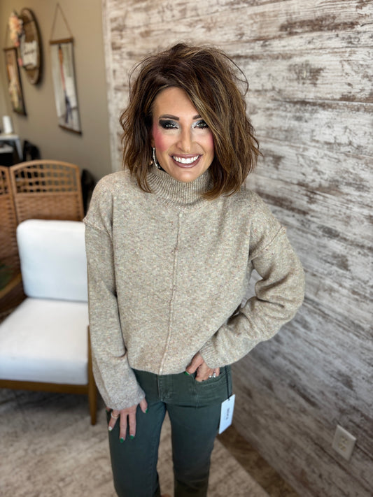 Oatmeal Mockneck Pullover Sweater
