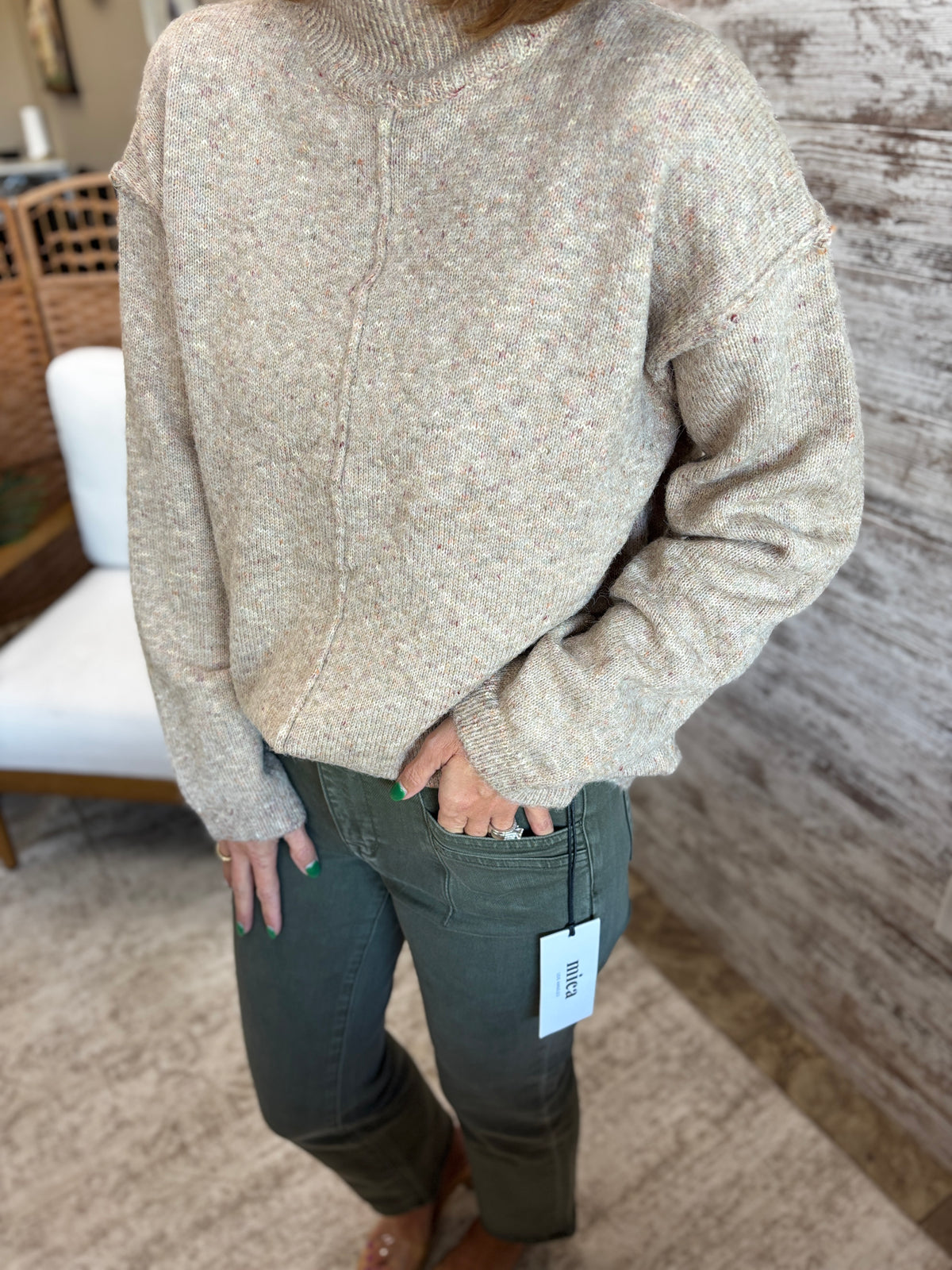 Oatmeal Mockneck Pullover Sweater