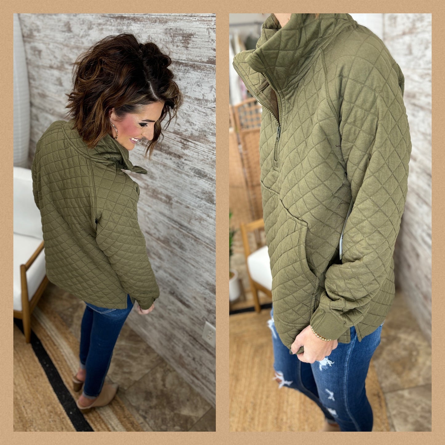 Ivy Green Cozy Quilted Pullover