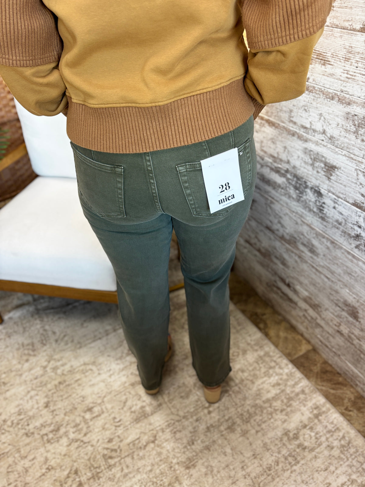 Mica Olive Mid Rise Straight Jeans
