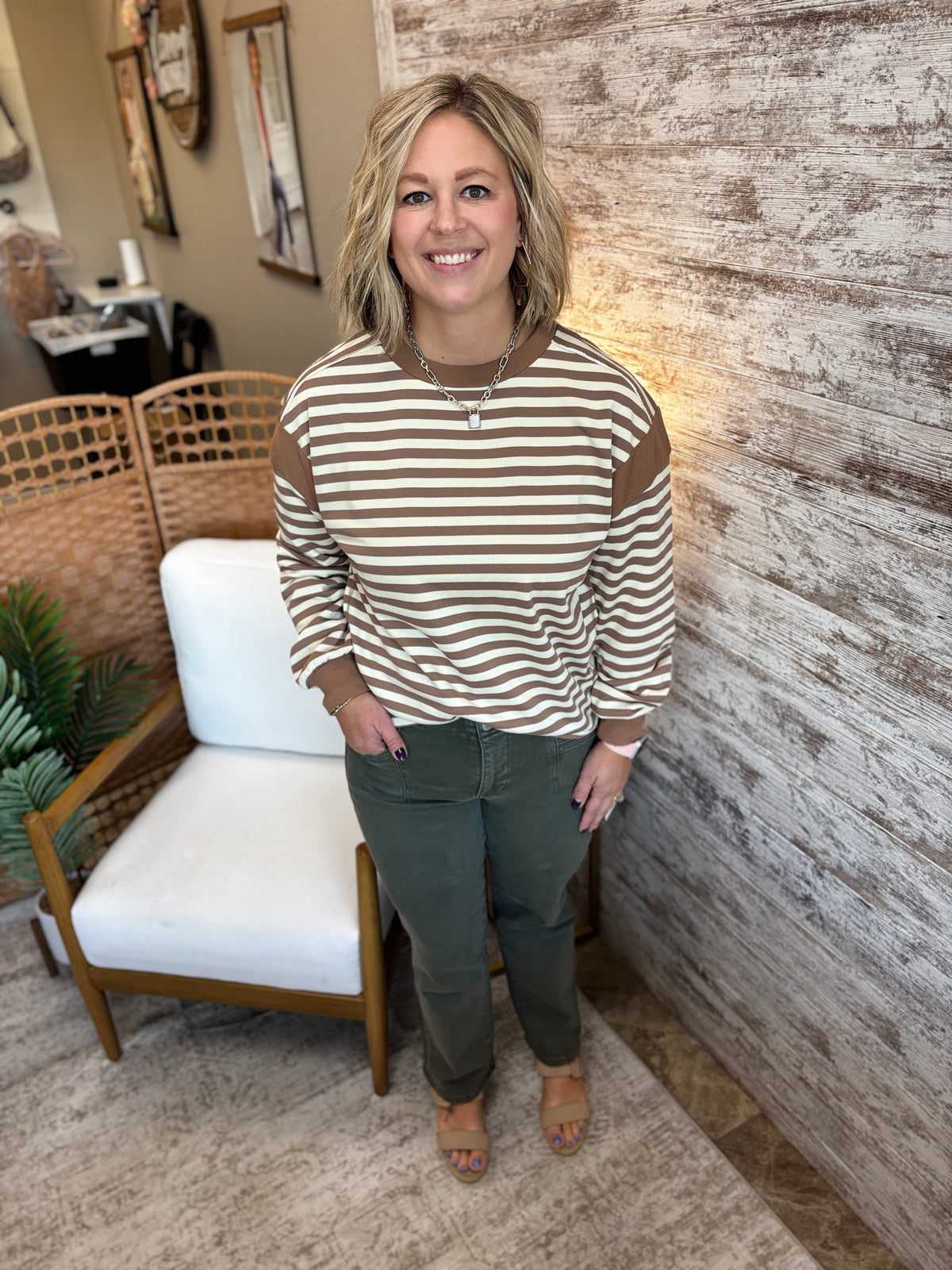 Cocoa Striped Long Sleeve Sweatshirt