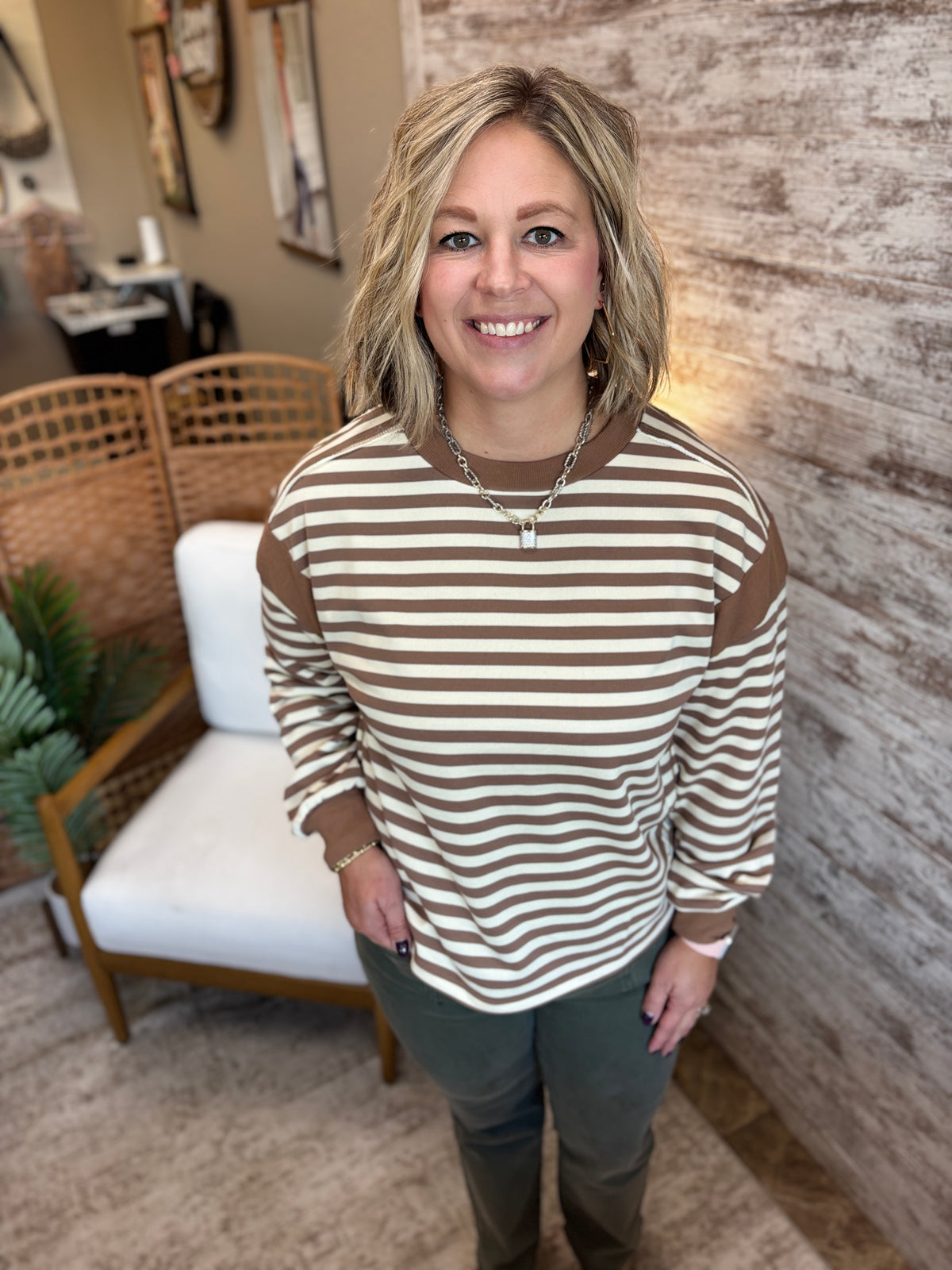 Cocoa Striped Long Sleeve Sweatshirt