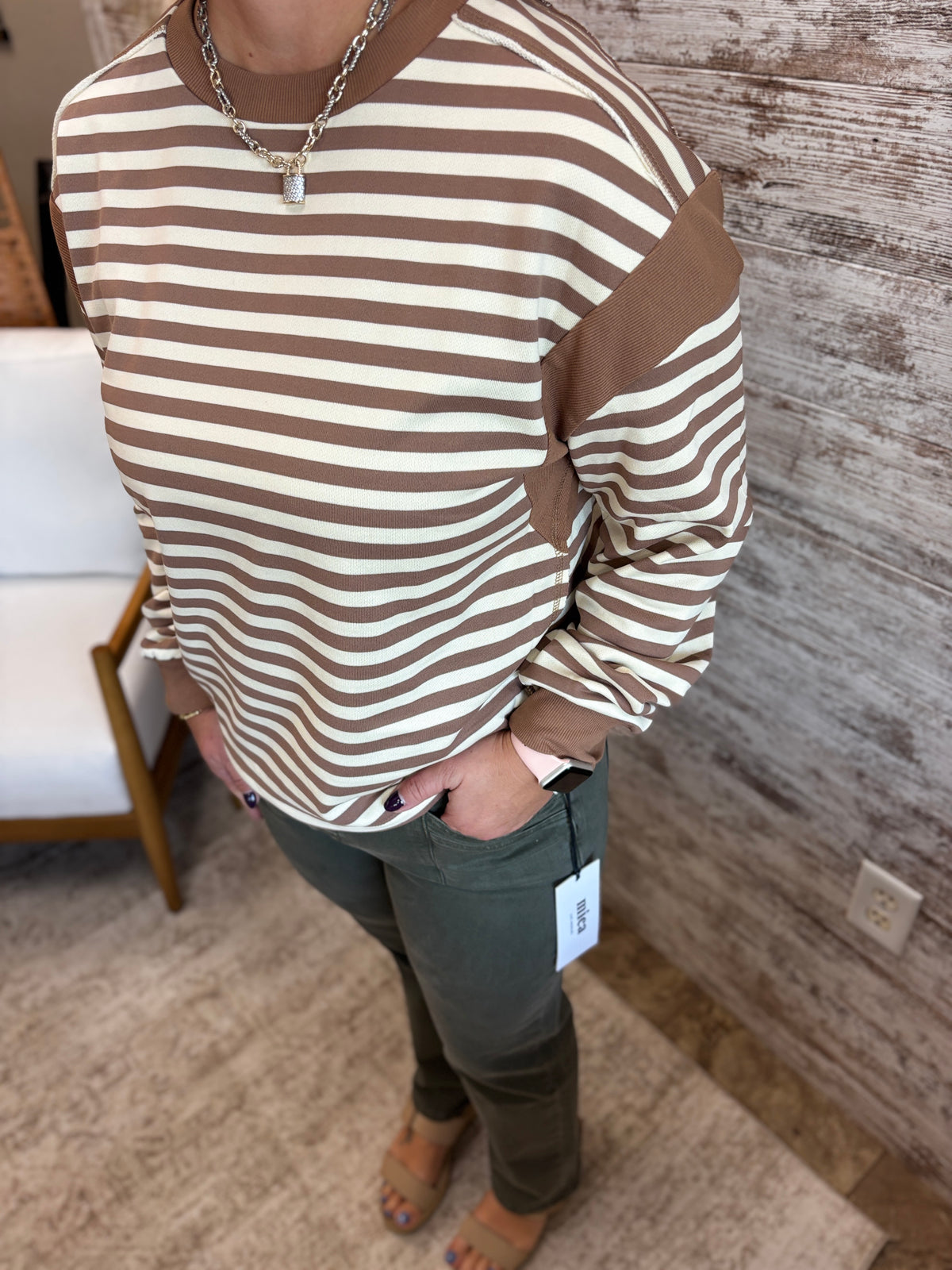 Cocoa Striped Long Sleeve Sweatshirt