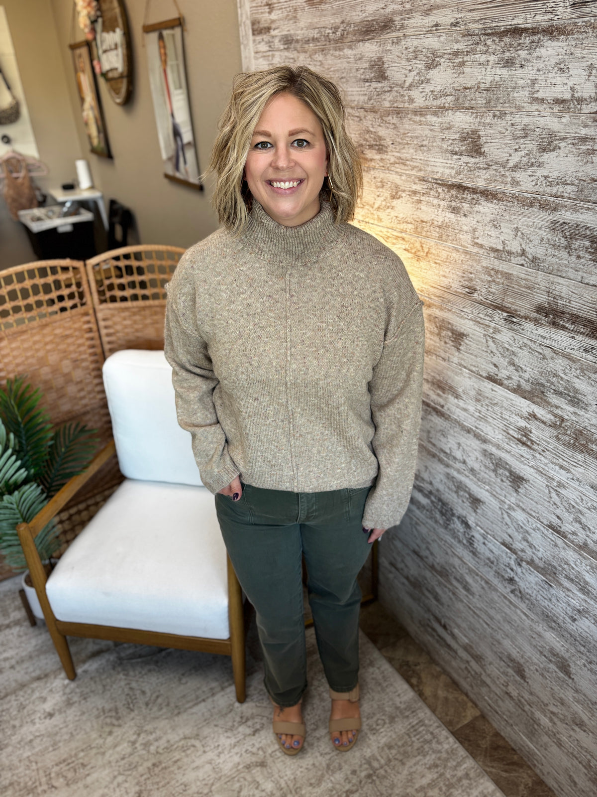 Oatmeal Mockneck Pullover Sweater