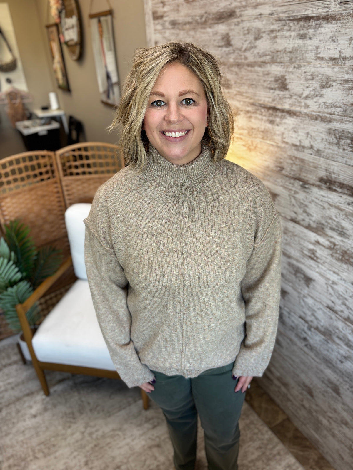 Oatmeal Mockneck Pullover Sweater