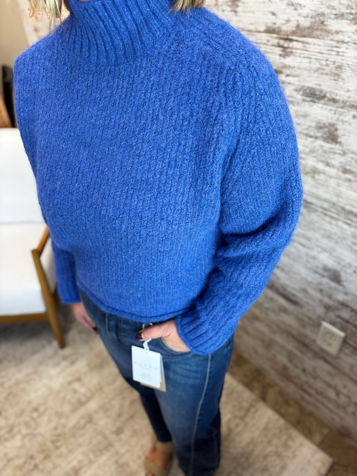 Colbalt Soft Brushed Mock Neck Sweater