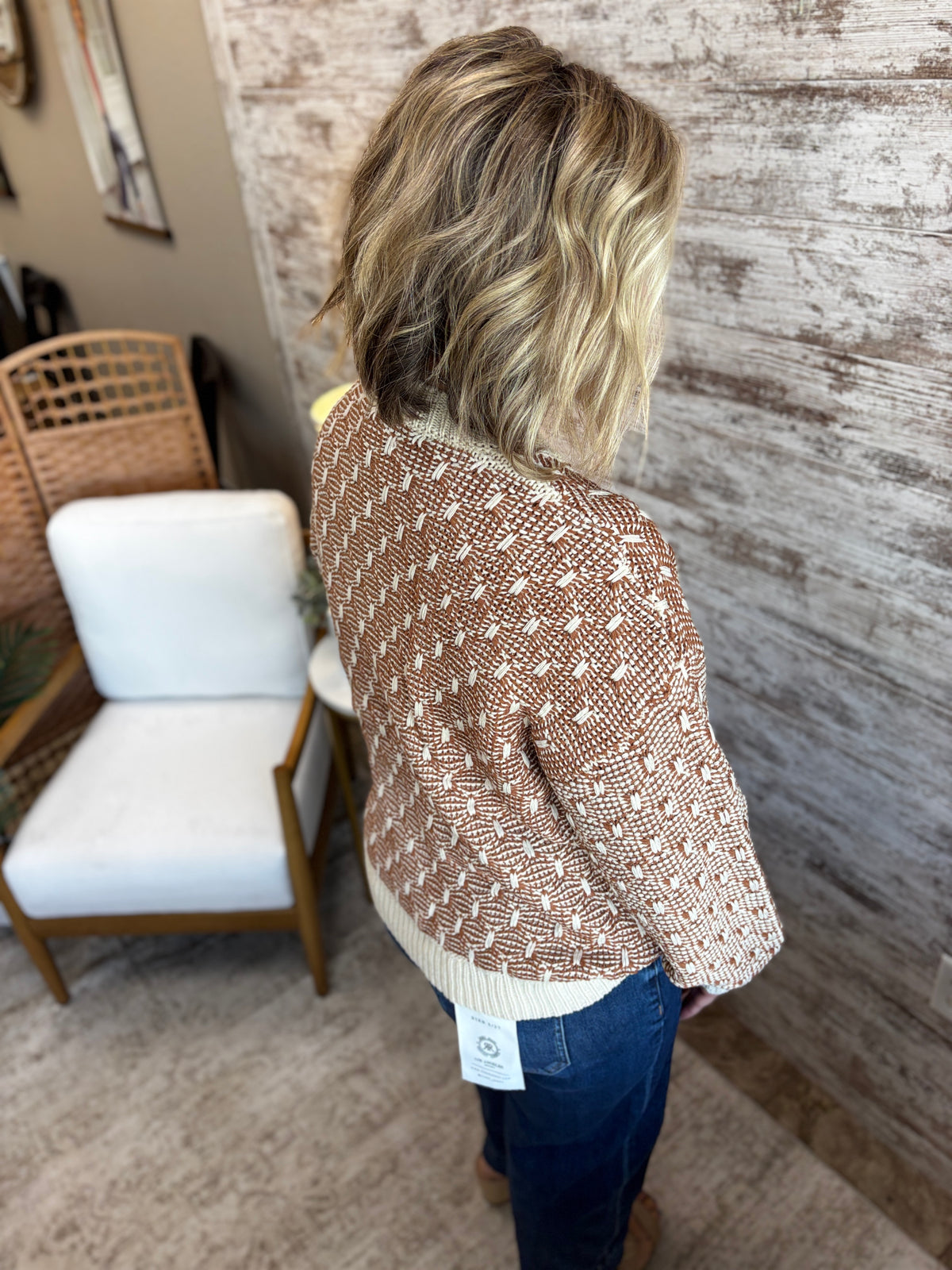 Rust Two Toned Texture Weave Sweater
