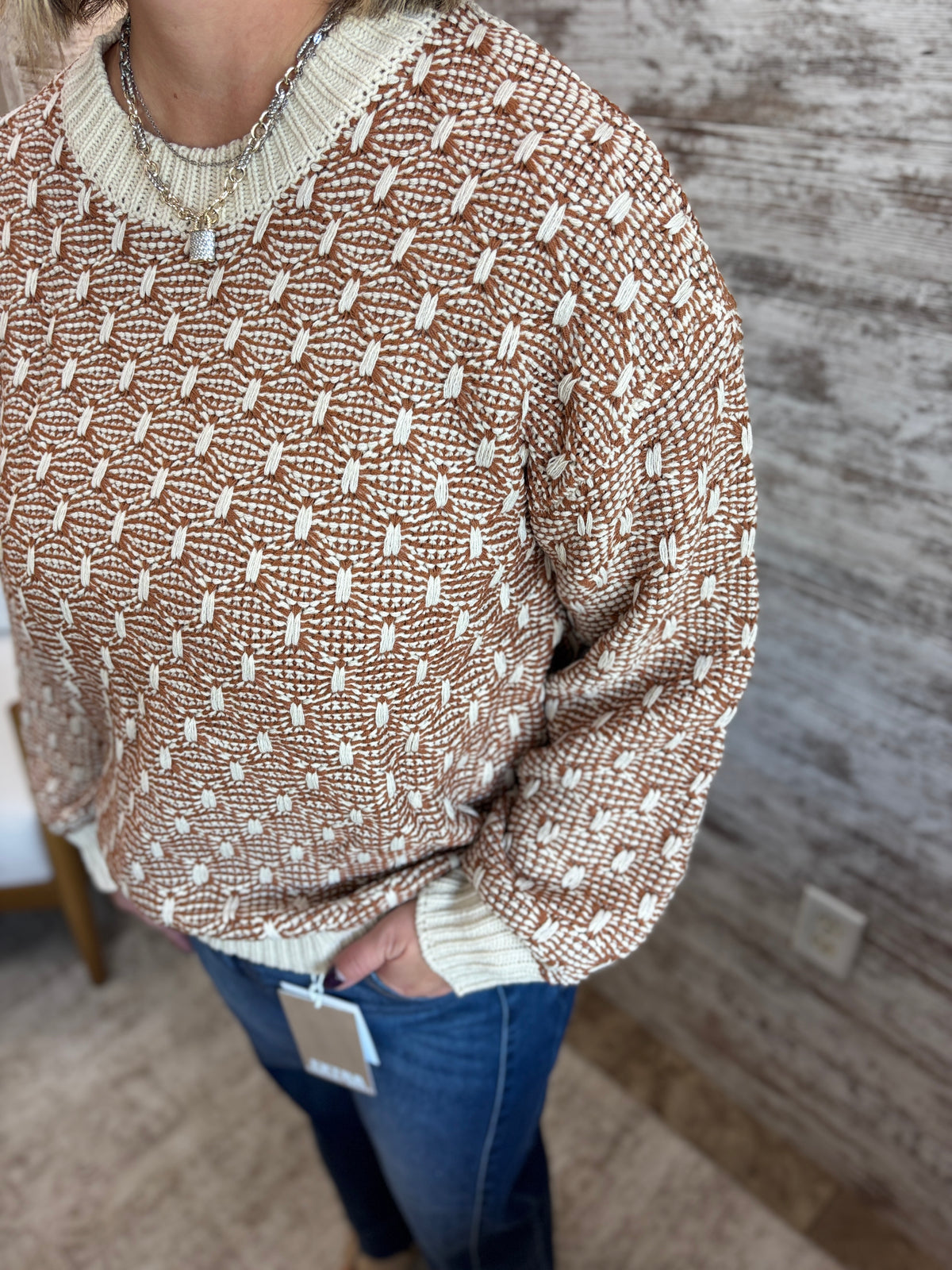 Rust Two Toned Texture Weave Sweater
