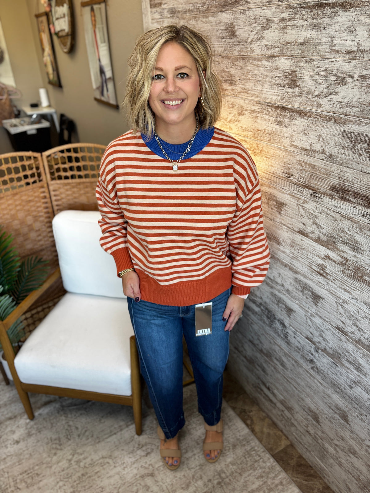 Pumpkin Mock Neck Striped Sweater