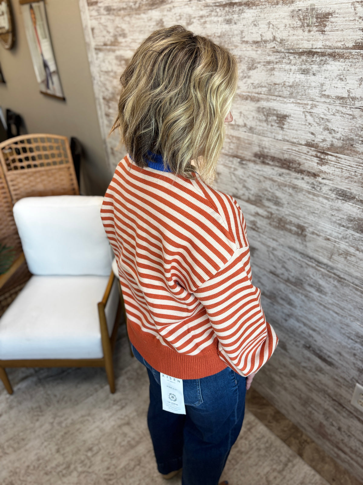 Pumpkin Mock Neck Striped Sweater