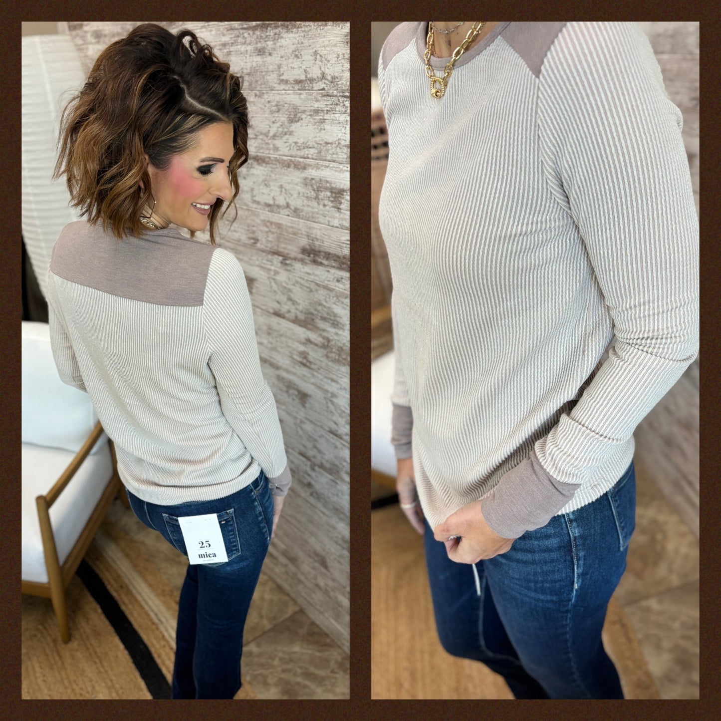 Taupe Stripe Long Sleeve Knit