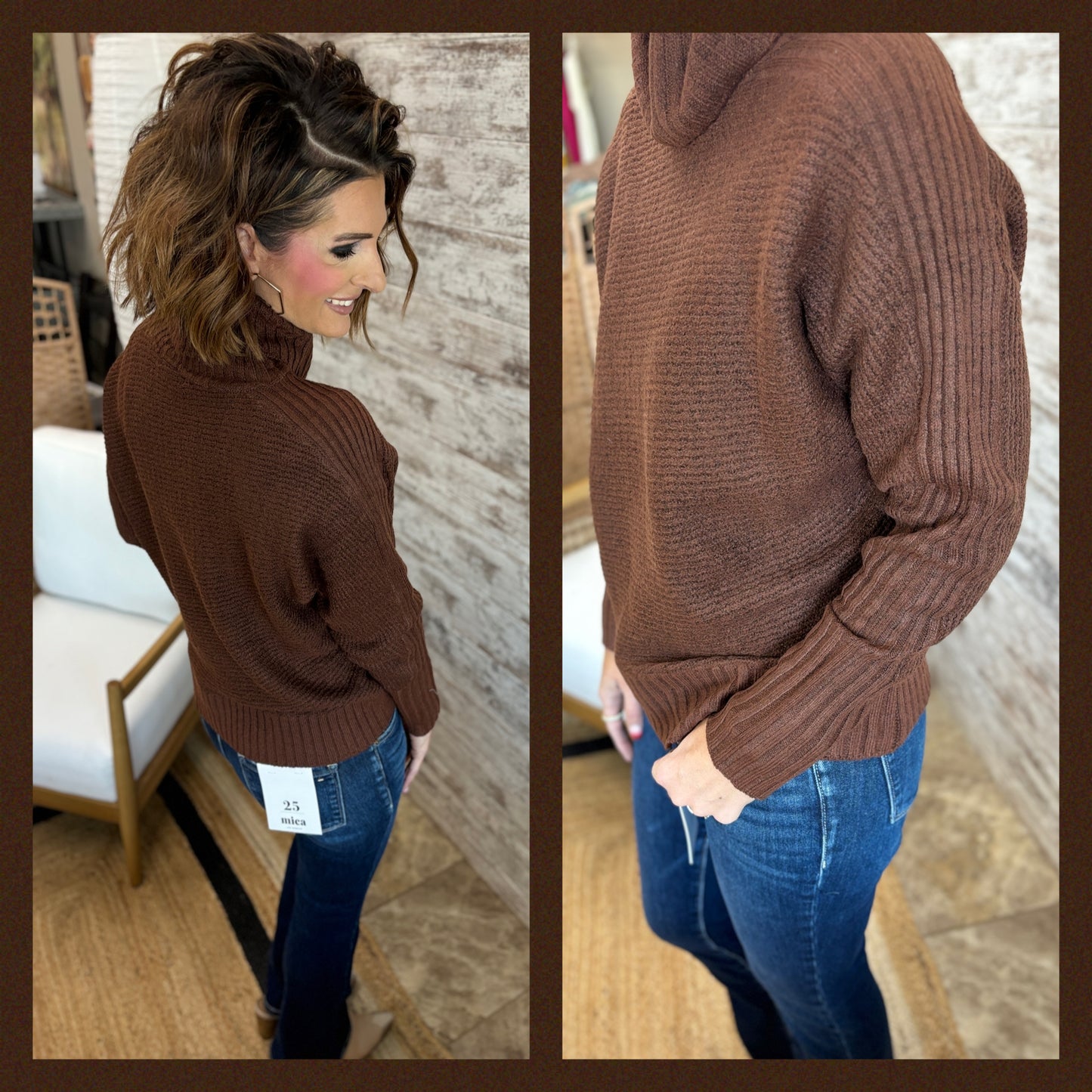 Dark Brown Ribbed Turtle Neck Sweater