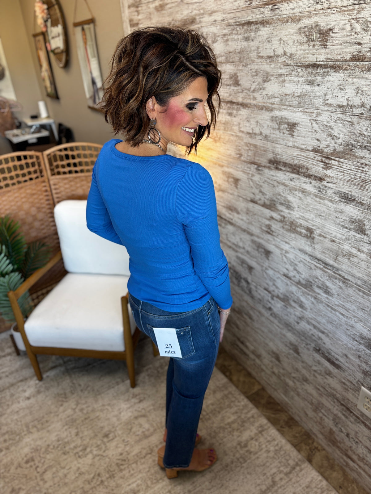 Deep Indigo Ribbed Long Sleeve with Built in Bra