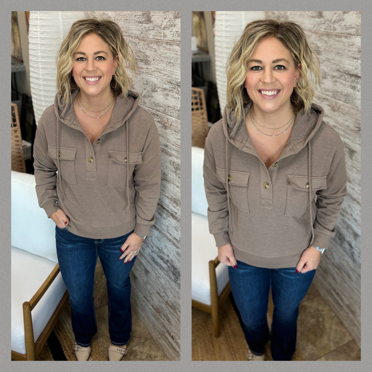 Mocha Hooded Pullover Terry Top