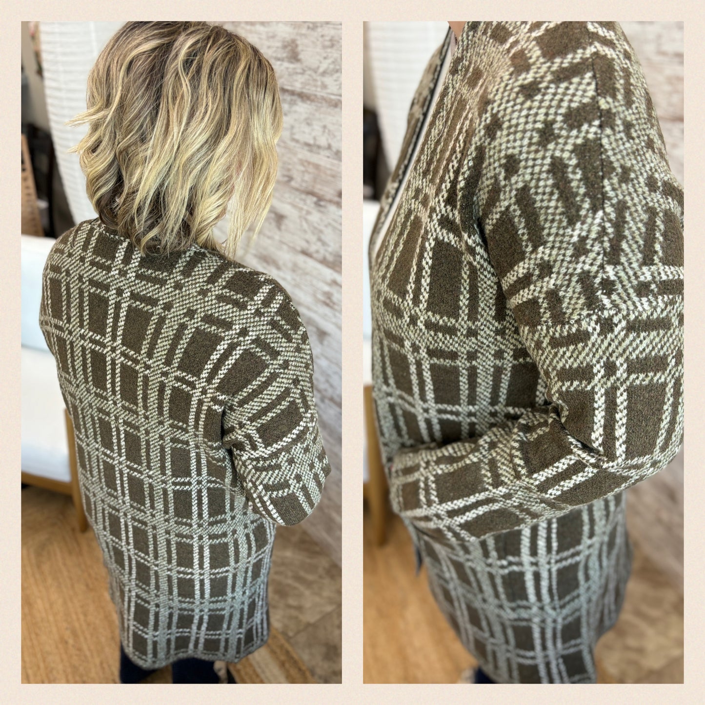 Olive Jacquard Open Cardigan