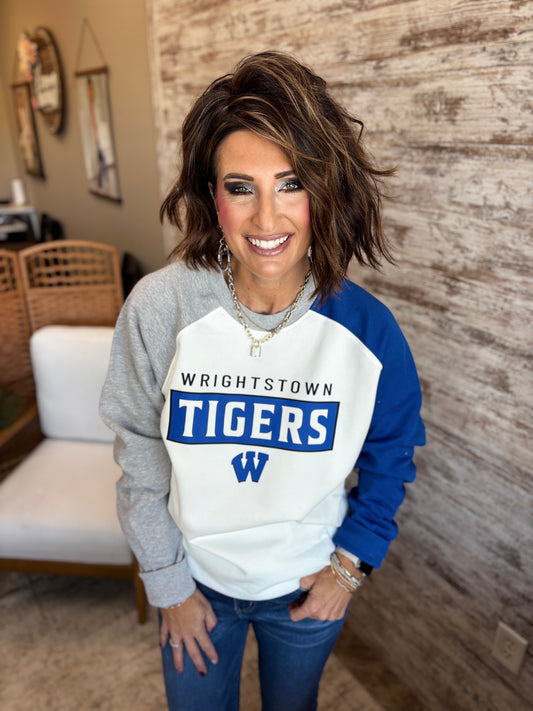 Wrightstown Tigers Pennant Royal Colorblock Crew ~Unisex
